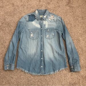 Express Boyfriend Chambray Button Up Shirt Womens S